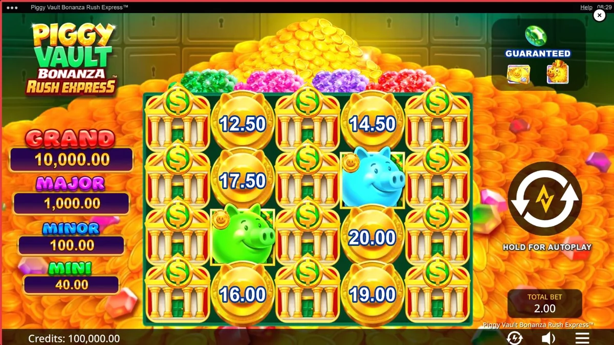 Tampilan visual mewah slot Piggy Vault Bonanza Rush Express dengan simbol emas
