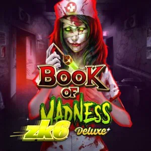 Tampilan visual slot Book of Madness Deluxe dengan tema rumah sakit jiwa yang mencekam